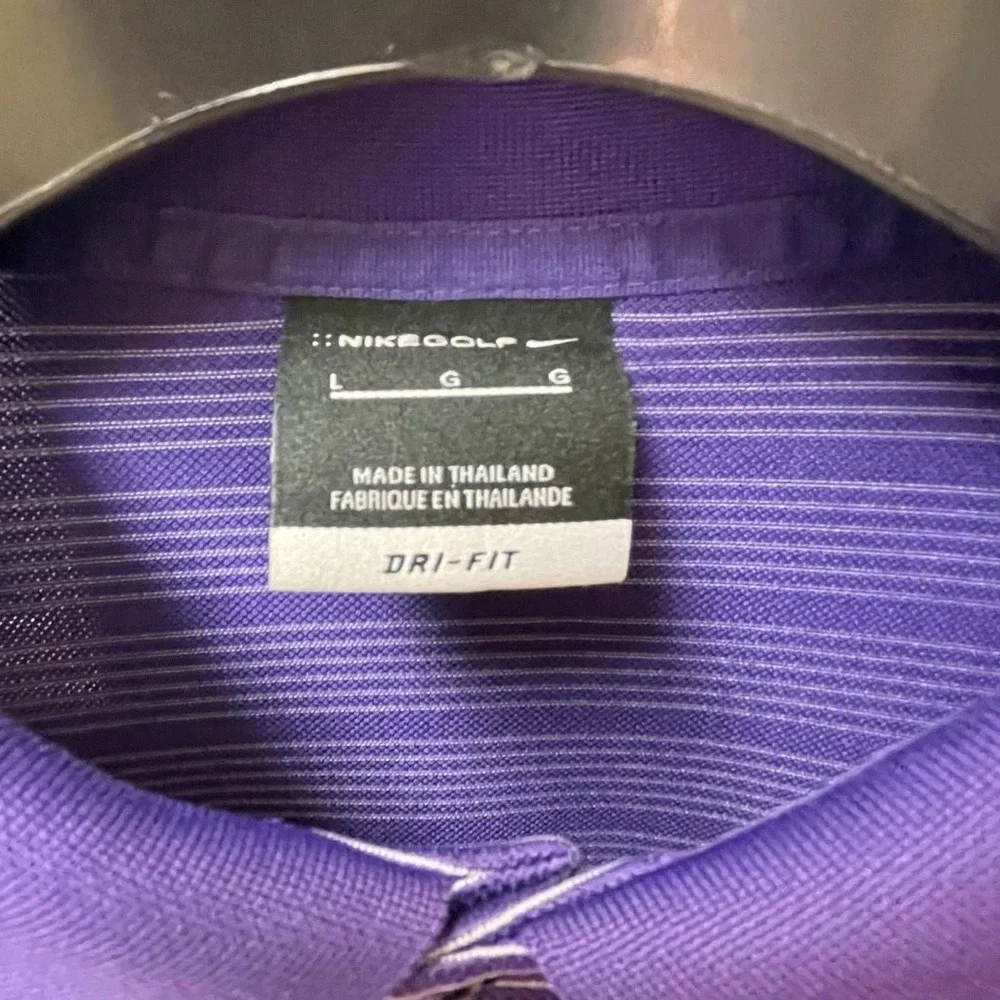 NikeGolf Men's Dri Fit Polo Size L Purple/White Stripe‎ Short Sleeve